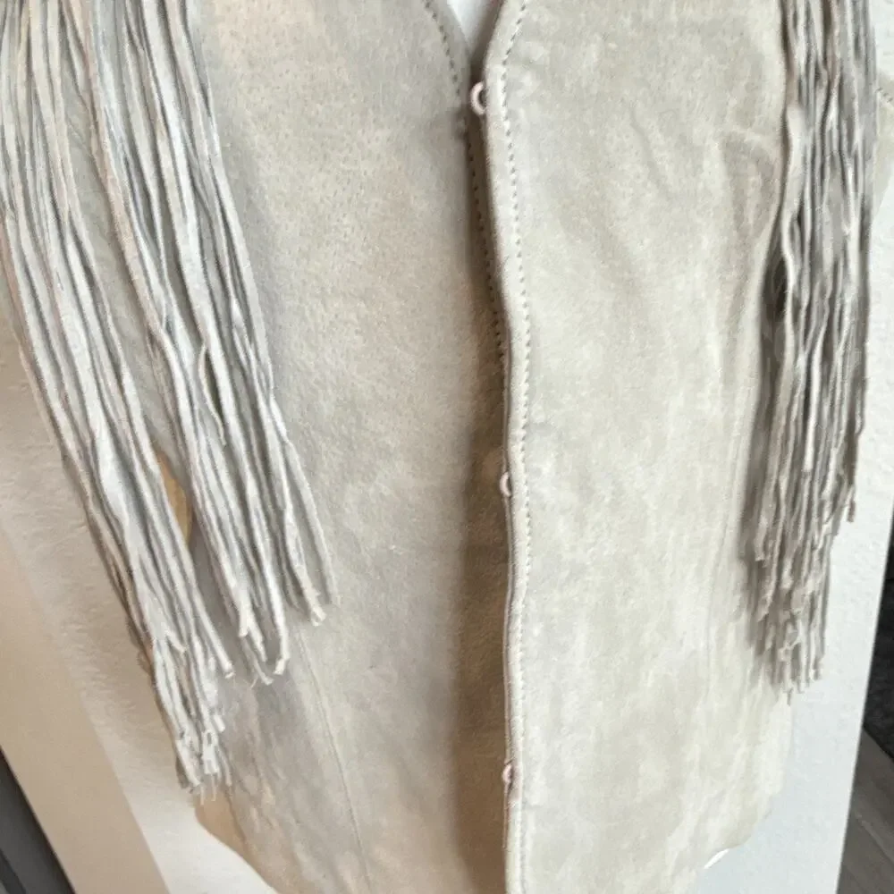 Rare NWT VTG Pamela McCoy Suede Fringe Vest Boho Western Cowgirl Beige Medium